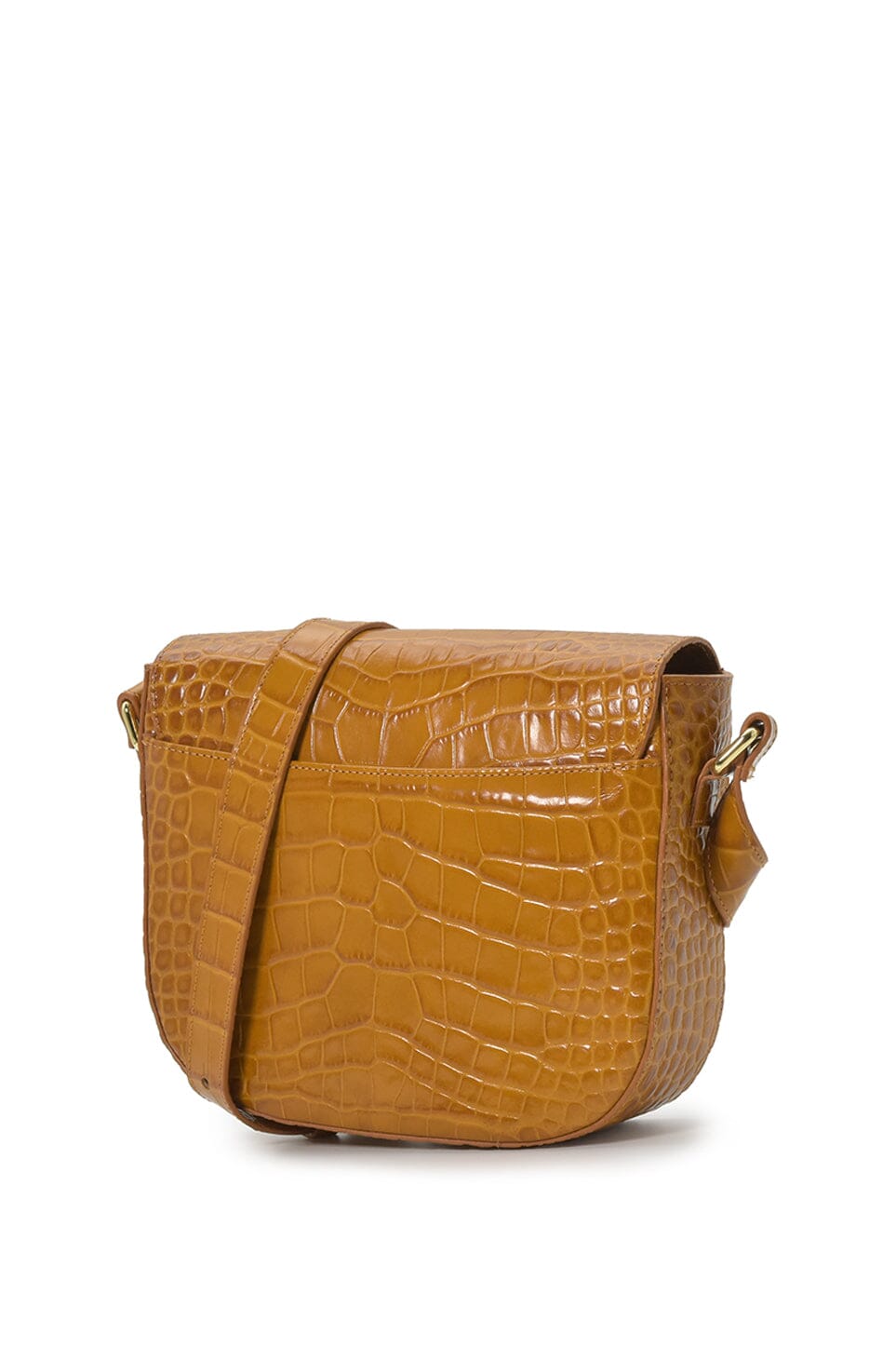 Camel coconut engraved leather flap crossbody bag Crossbody Bags Leandra