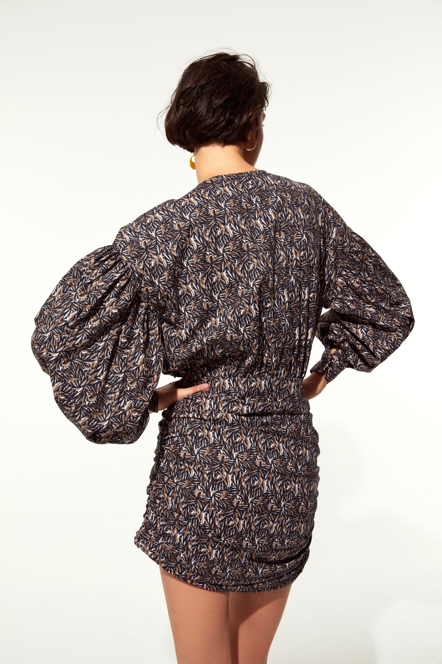 Carlotte Printed Poplin Mini Dress in Brown Dresses Nazli Ceren
