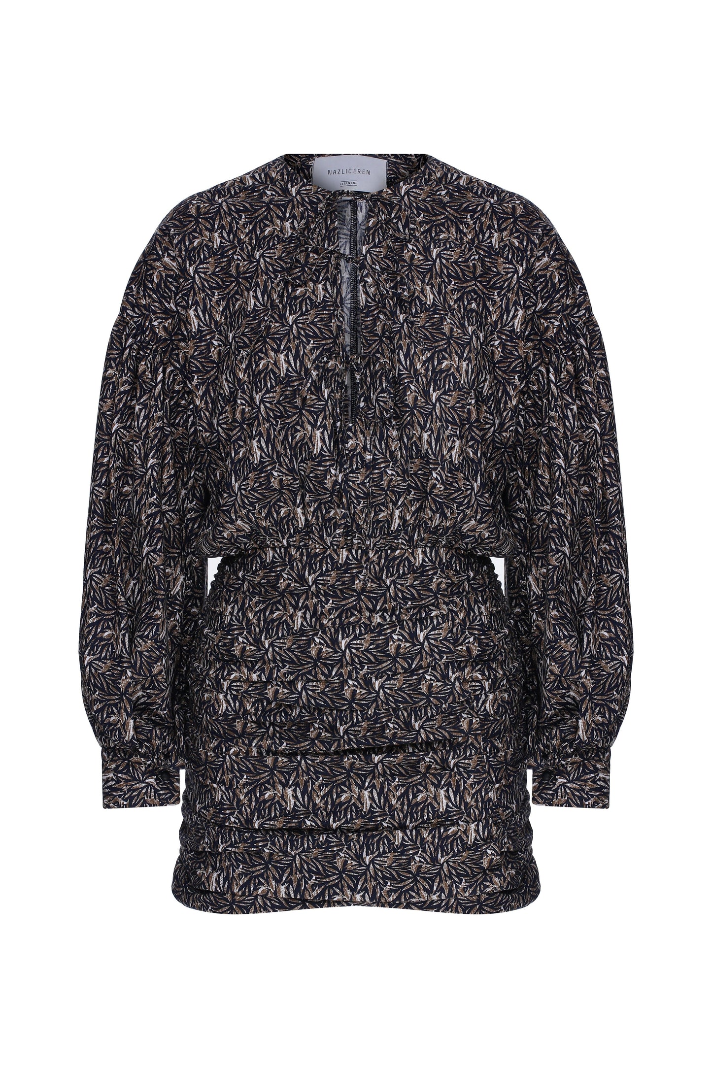 Carlotte Printed Poplin Mini Dress in Brown Dresses Nazli Ceren