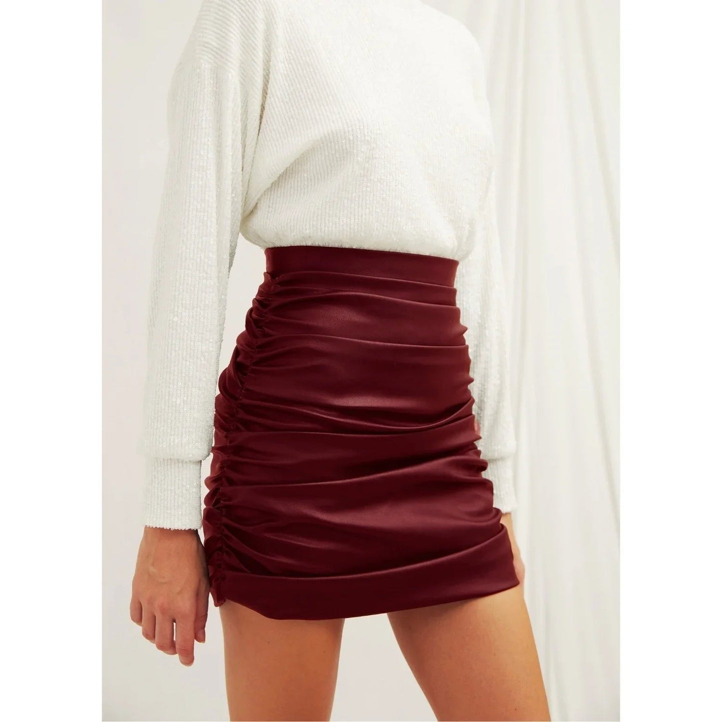 Chels Vegan Leather Mini Skirt In Burgundy Nazli Ceren