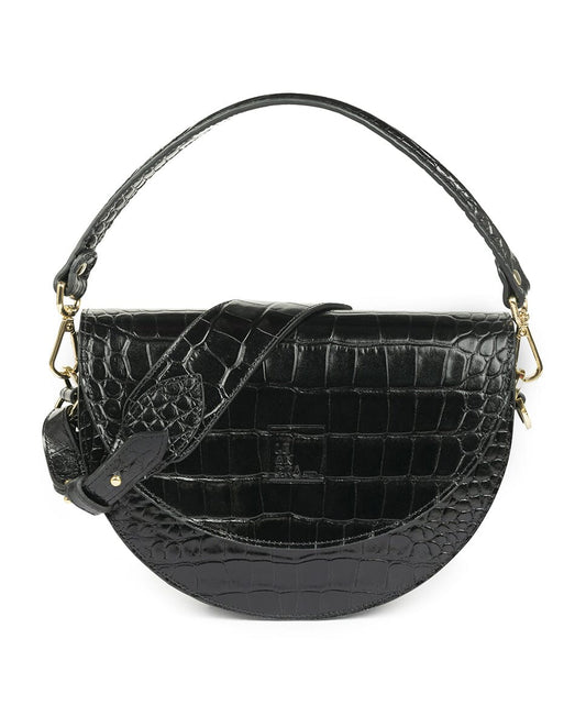 Crocodile print Leather saddle bag - Black Handbags Leandra