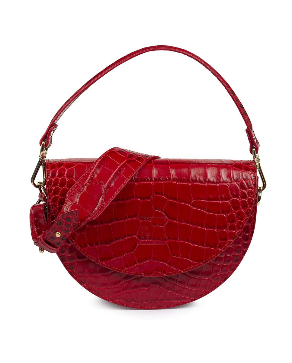 Crocodile print Leather saddle bag - Red Leather Leandra