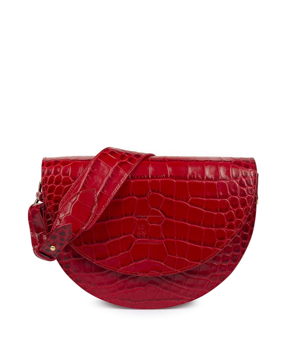 Crocodile print Leather saddle bag - Red Leather Leandra
