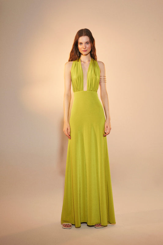 Ines Jersey Long Dress in Green Glow Dresses Nazli Ceren