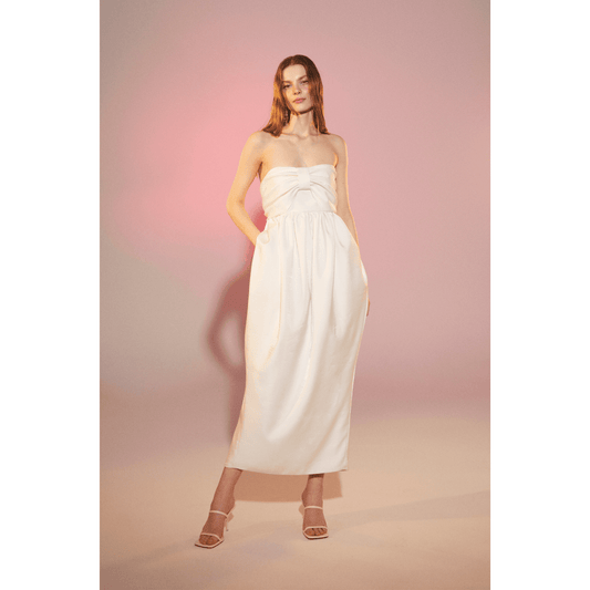 Jeanne Balloon Midi Dress in Blanc de Blanc Dresses Nazli Ceren