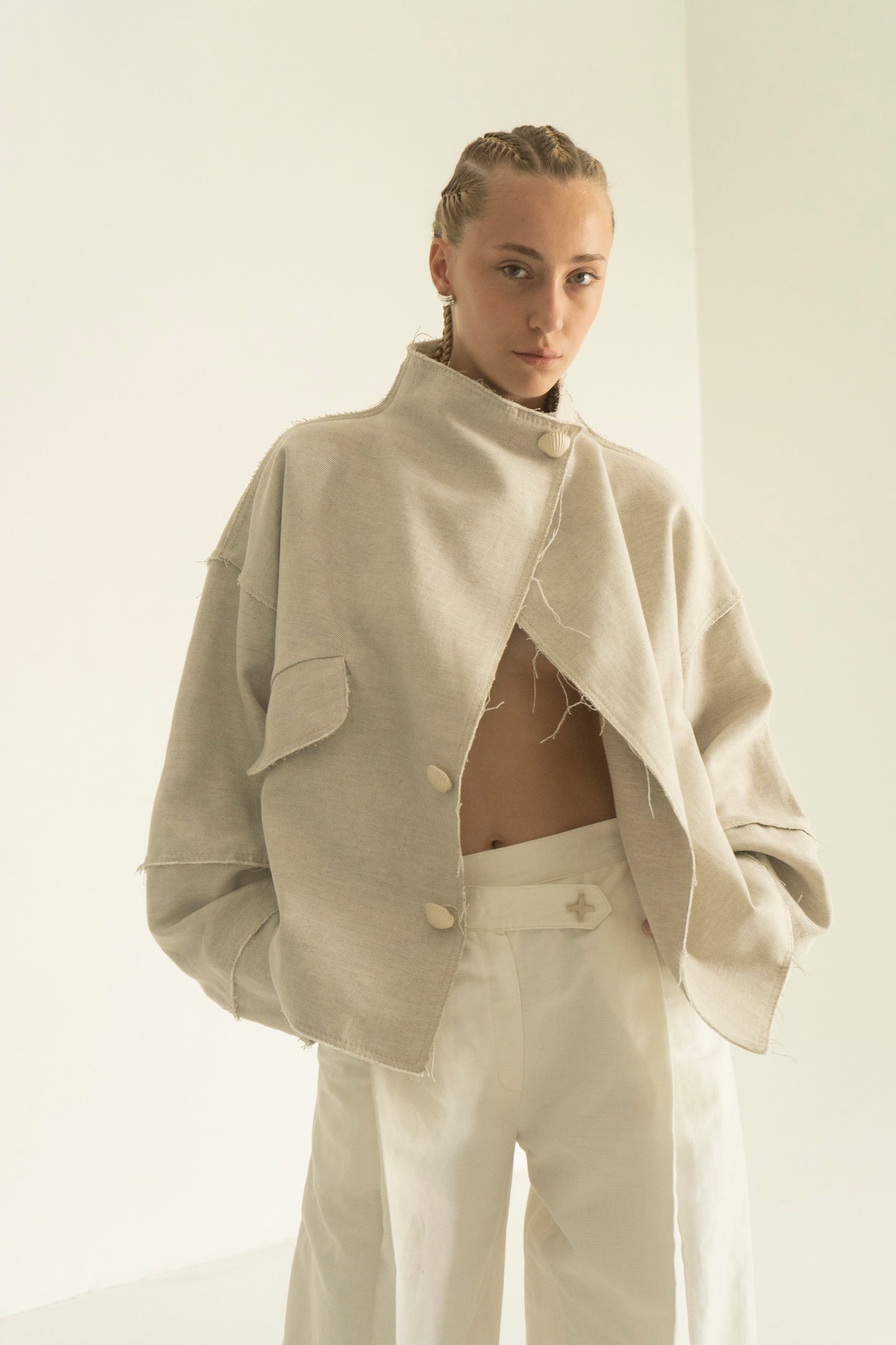 Vinnytska Vezha Oversize Raw Shell Ceremics Buttons Jacket