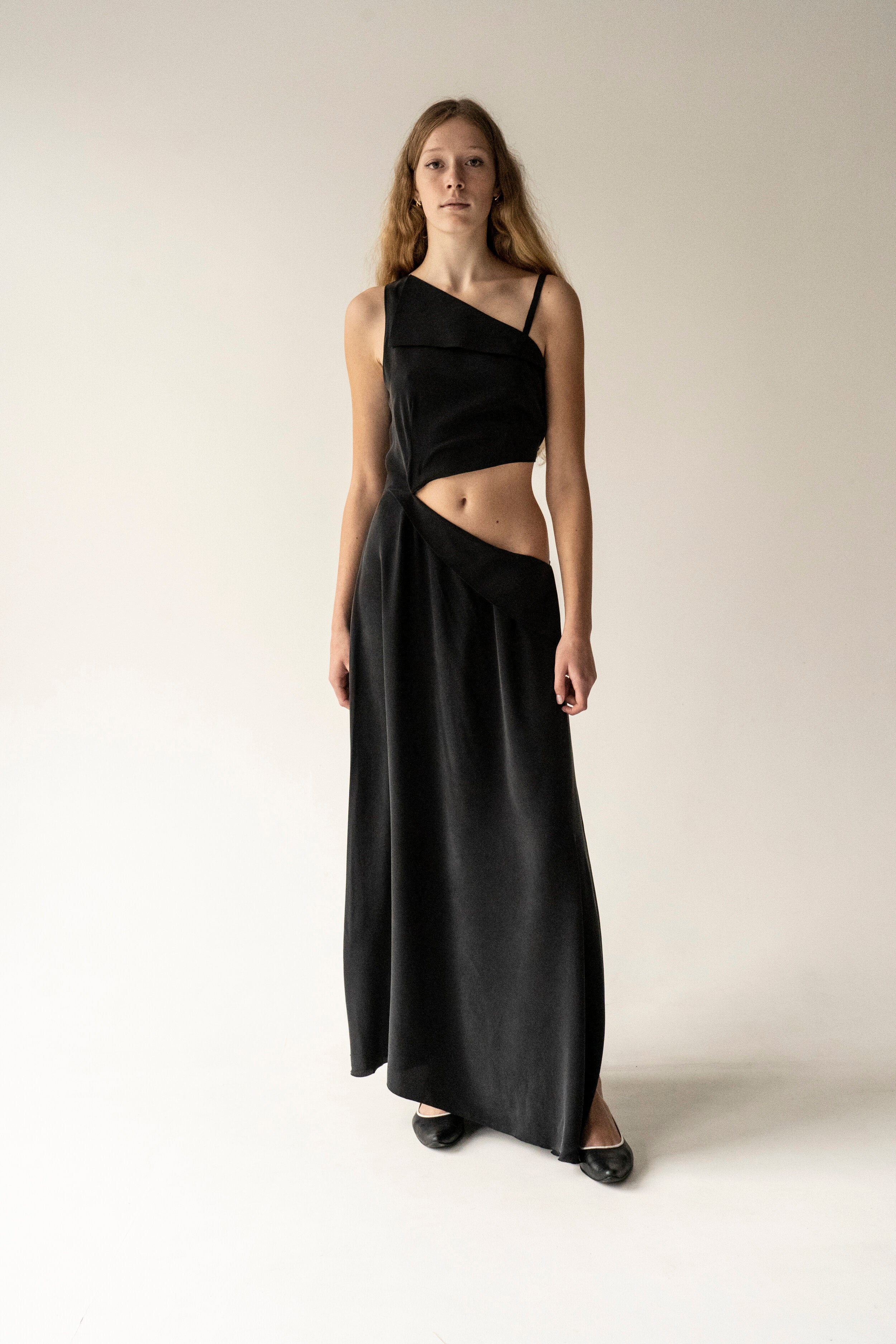 Black Pure Silk Katiusha Long Dress – LabelRow