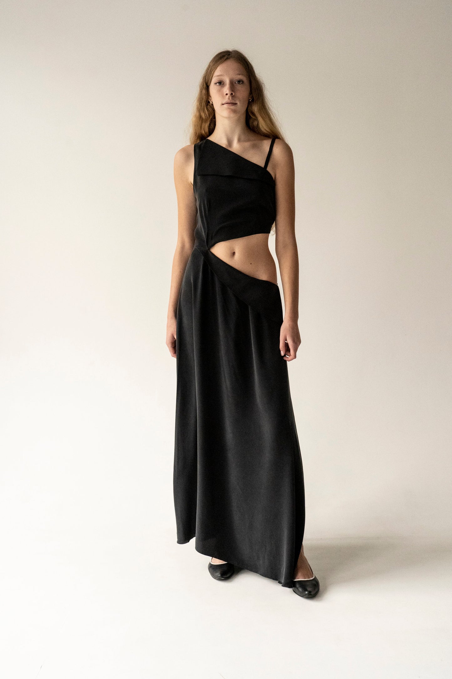 Black Pure Silk Katiusha Long Dress