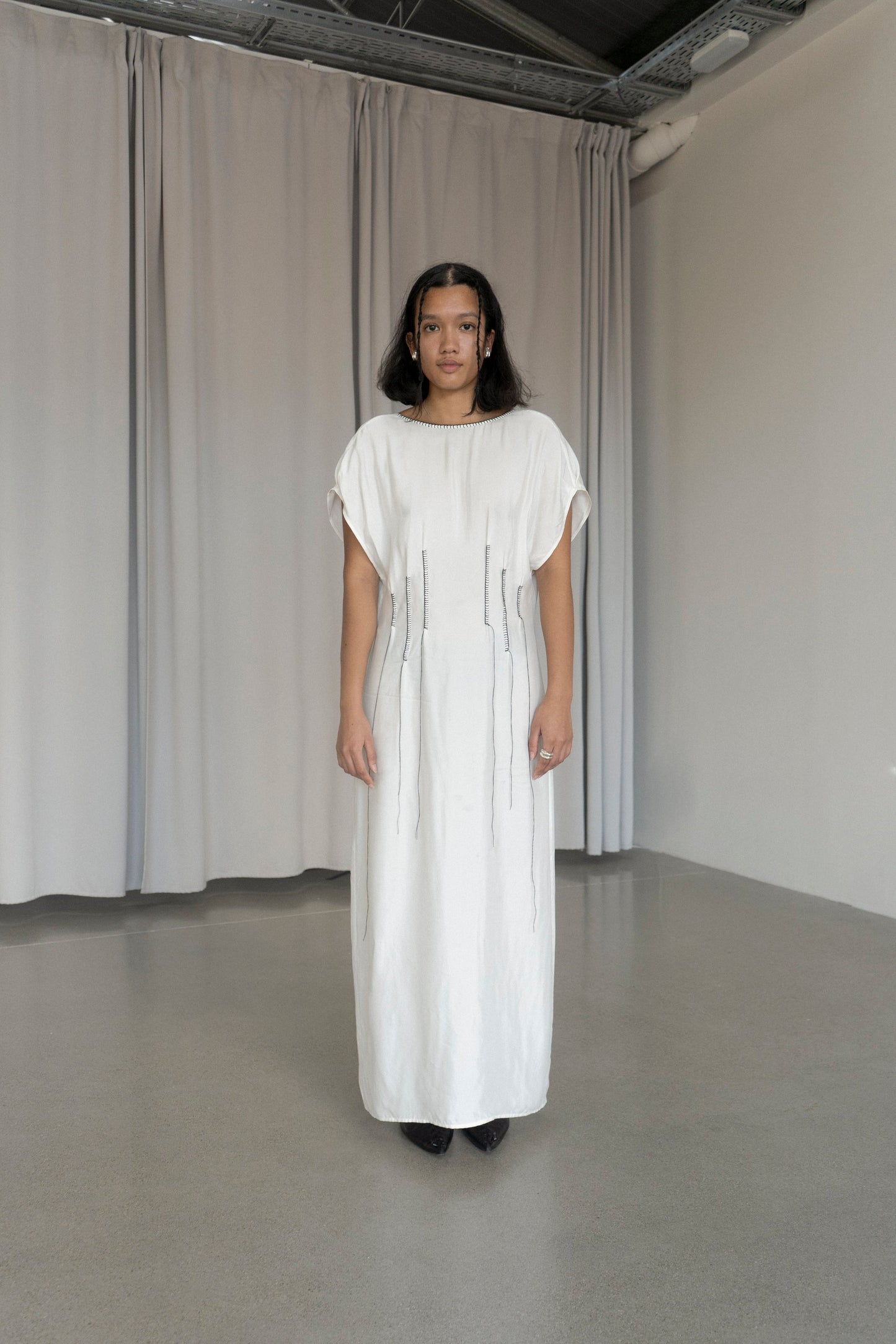 Leontovych White Cupro Handmade Embroidery Dress