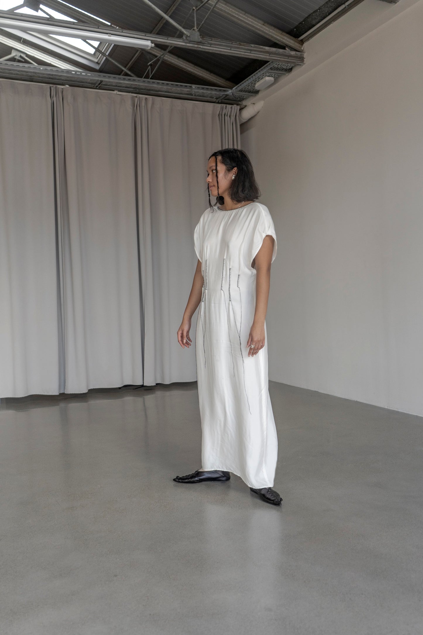 Leontovych White Cupro Handmade Embroidery Dress
