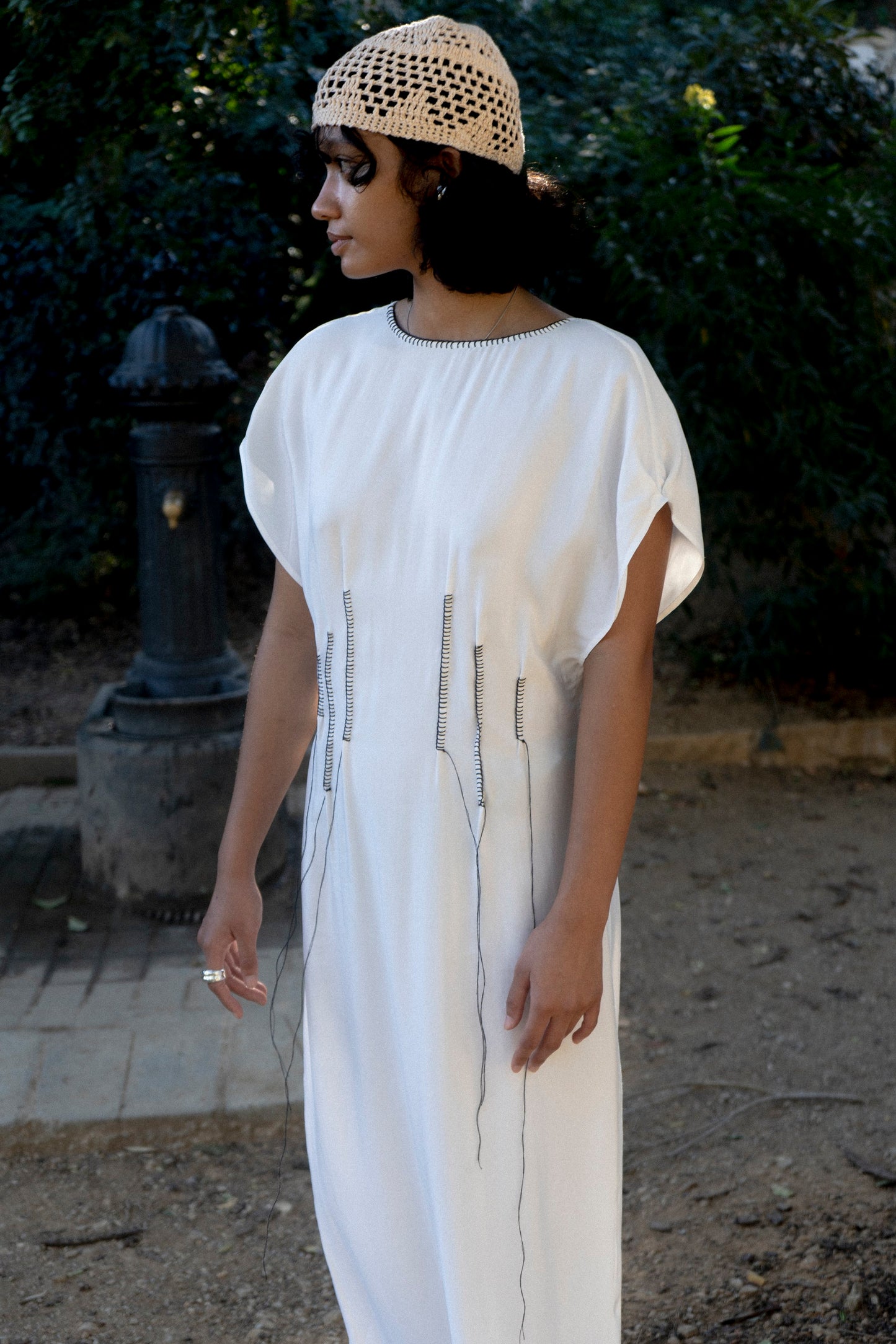 Leontovych White Cupro Handmade Embroidery Dress