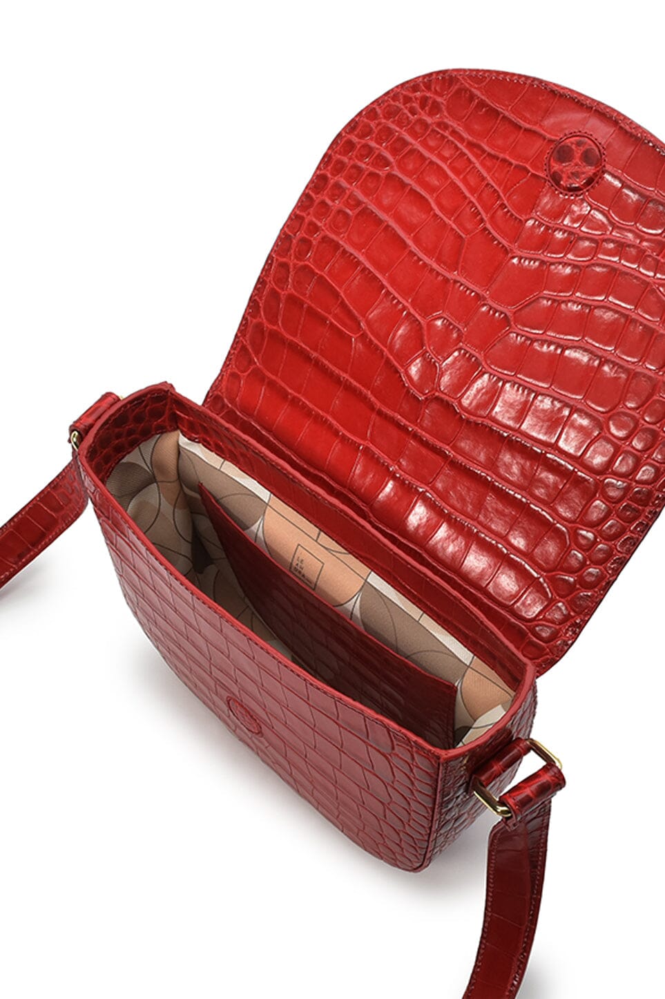 Leandra Red Coconut Embossed Leather Flap Crossbody Bag Handbags Leandra