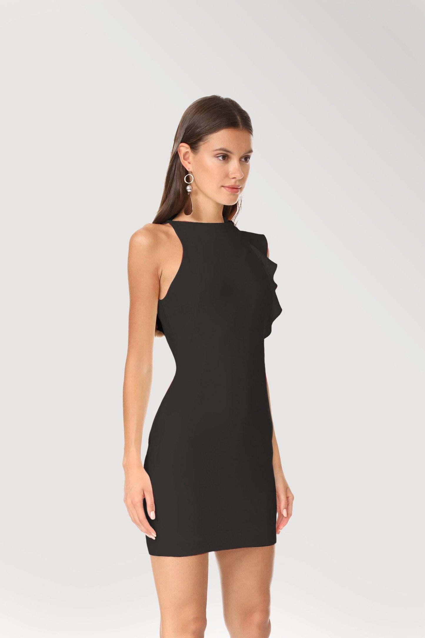 Chic black cocktail dresses with asymmetric neckline, perfect for parties