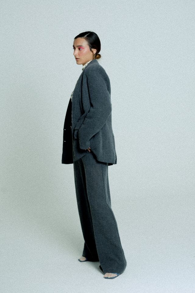 Light Weight Cotton Knit Long Wide Trousers Dark Grey Trousers Women Relax Baby Be Cool