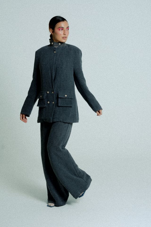 Light Weight Cotton Knit Long Wide Trousers Dark Grey Trousers Women Relax Baby Be Cool