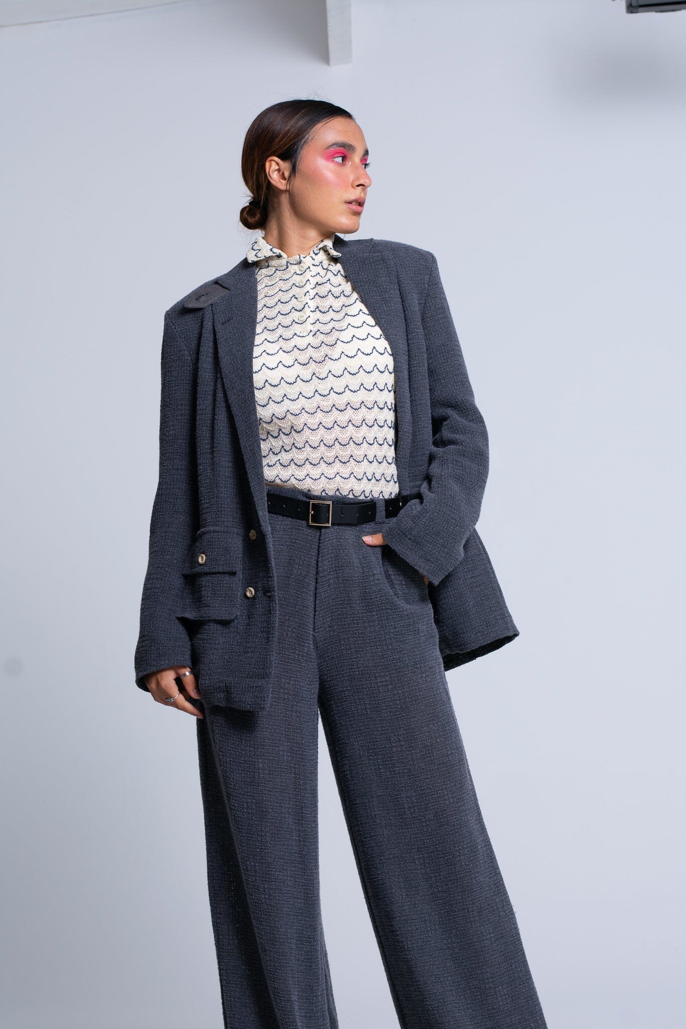 Light Weight Cotton Knit Long Wide Trousers Dark Grey Trousers Women Relax Baby Be Cool
