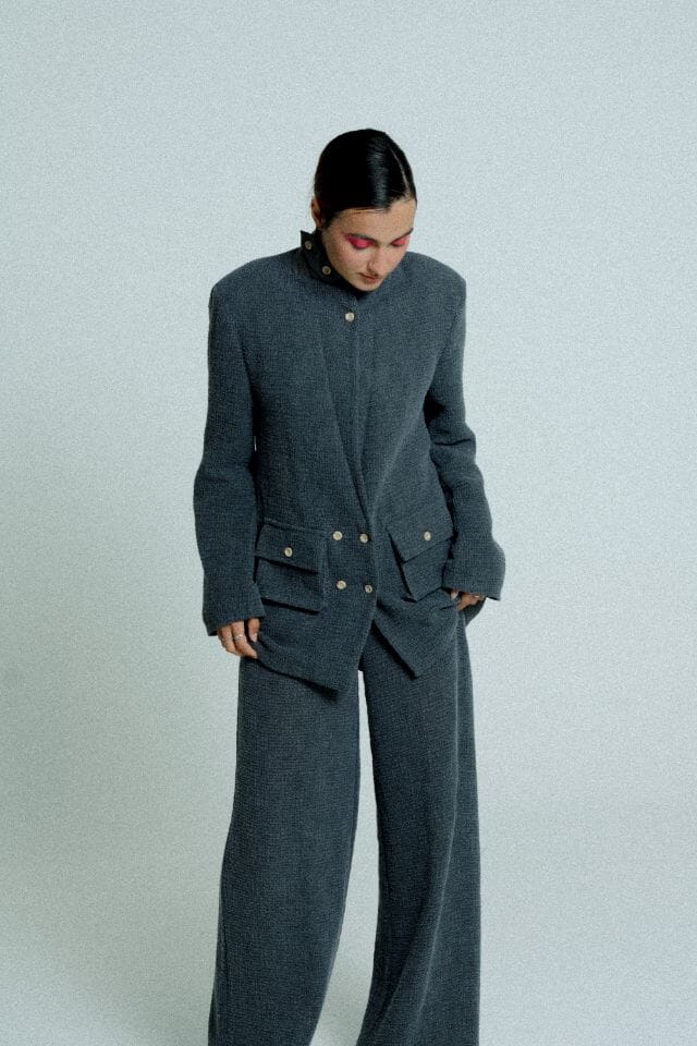 Light Weight Cotton Knit Long Wide Trousers Dark Grey Trousers Women Relax Baby Be Cool