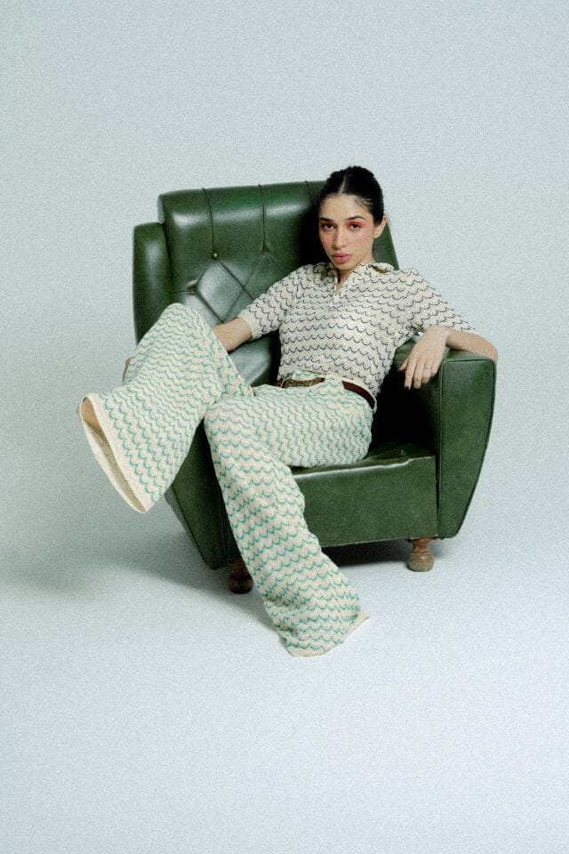 Light Weight Cotton Knit Long Wide Trousers Green Trousers Women Relax Baby Be Cool