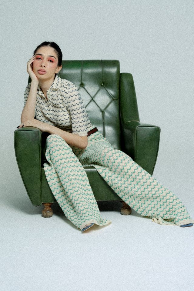Light Weight Cotton Knit Long Wide Trousers Green Trousers Women Relax Baby Be Cool
