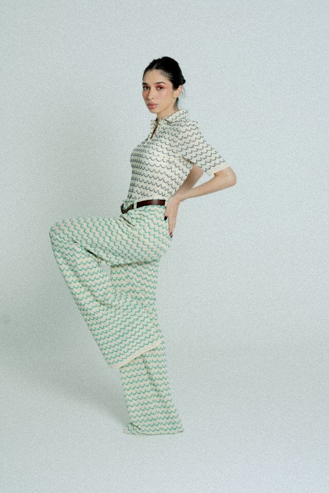 Light Weight Cotton Knit Long Wide Trousers Green Trousers Women Relax Baby Be Cool