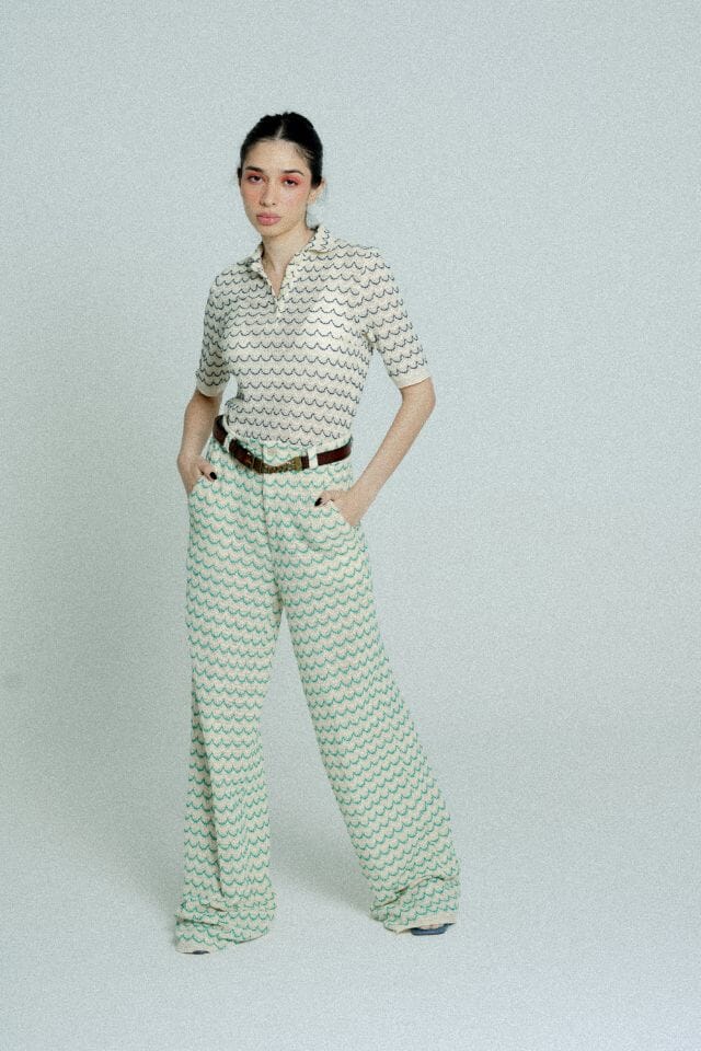 Light Weight Cotton Knit Long Wide Trousers Green Trousers Women Relax Baby Be Cool