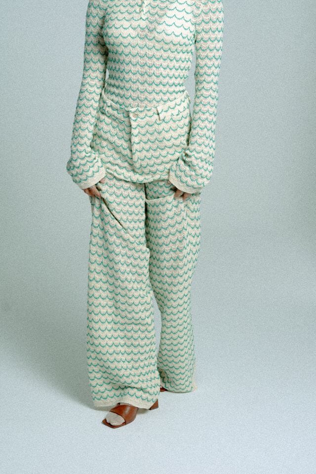 Light Weight Cotton Knit Long Wide Trousers Green Trousers Women Relax Baby Be Cool