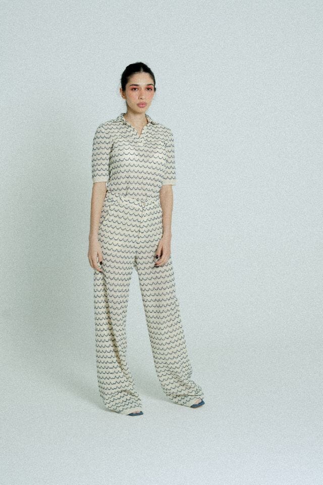 Light Weight Cotton Knit Long Wide Trousers Marine Relax Baby Be Cool