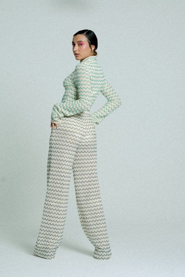 Light Weight Cotton Knit Long Wide Trousers Marine Relax Baby Be Cool
