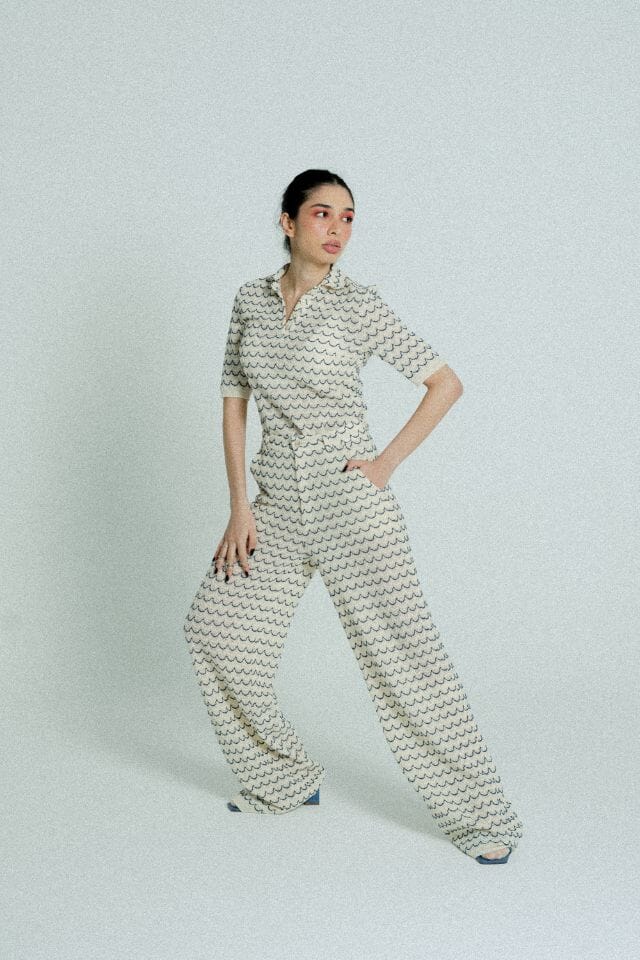 Light Weight Cotton Knit Long Wide Trousers Marine Relax Baby Be Cool