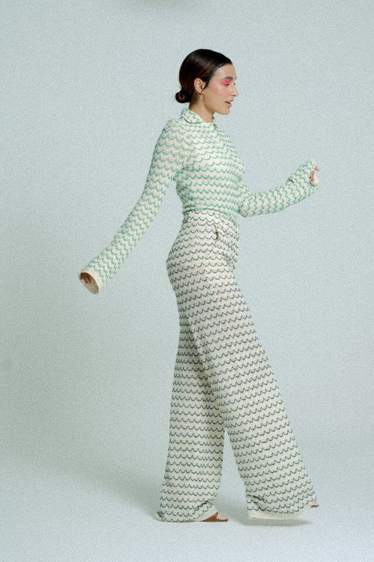 Light Weight Cotton Knit Long Wide Trousers Marine Relax Baby Be Cool