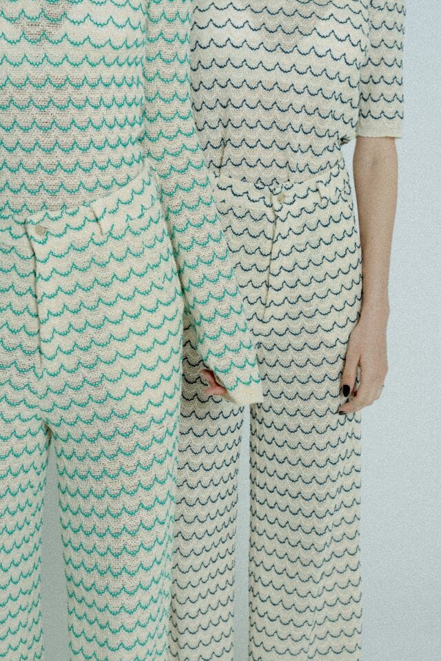Light Weight Cotton Knit Long Wide Trousers Marine Relax Baby Be Cool