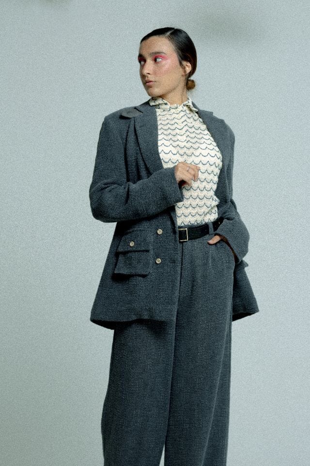 Light Weight Cotton Knit Oversized Blazer Dark Grey Blazer Women Relax Baby Be Cool