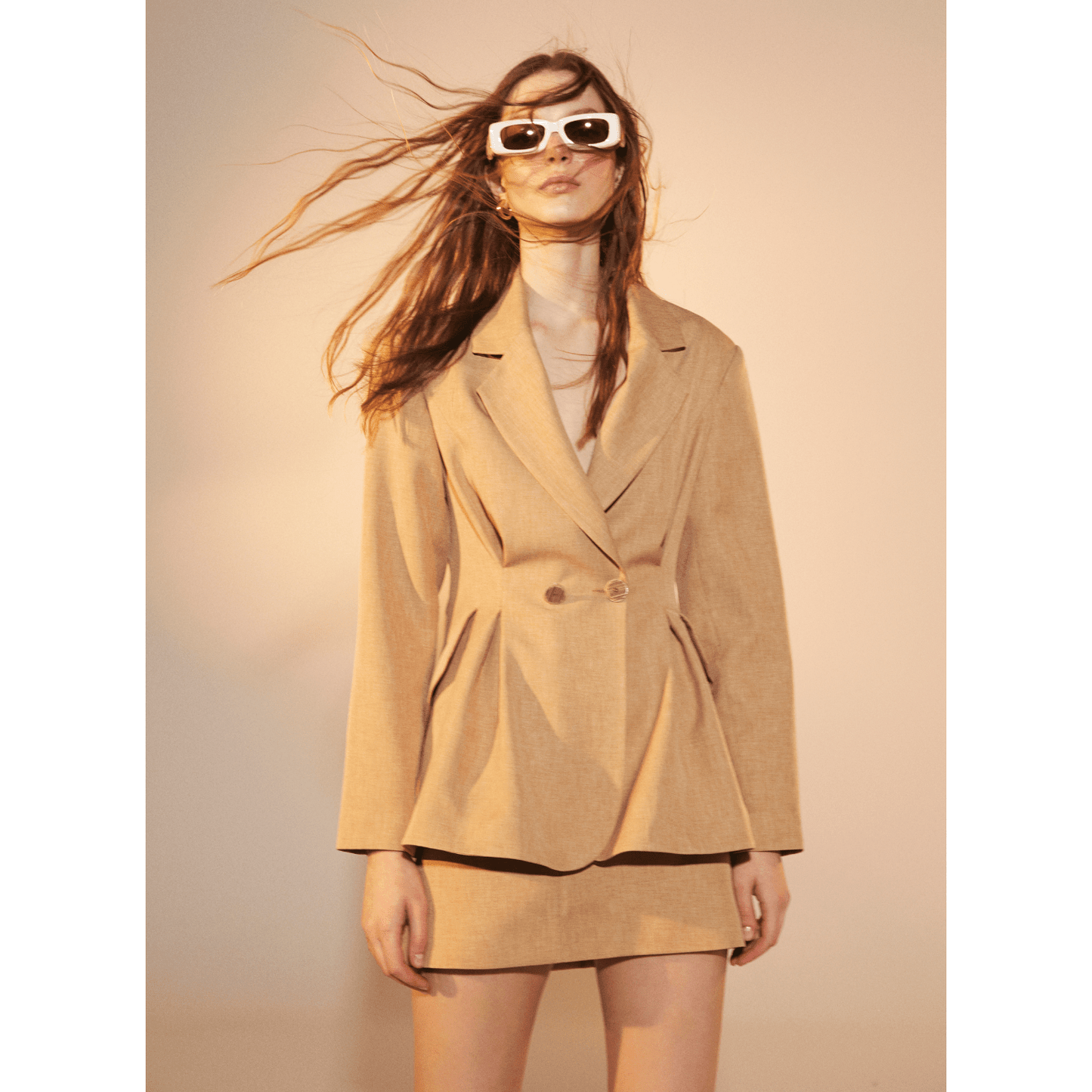 Marde A-Line Mini Skirt in Almond Buff Skirts Nazli Ceren