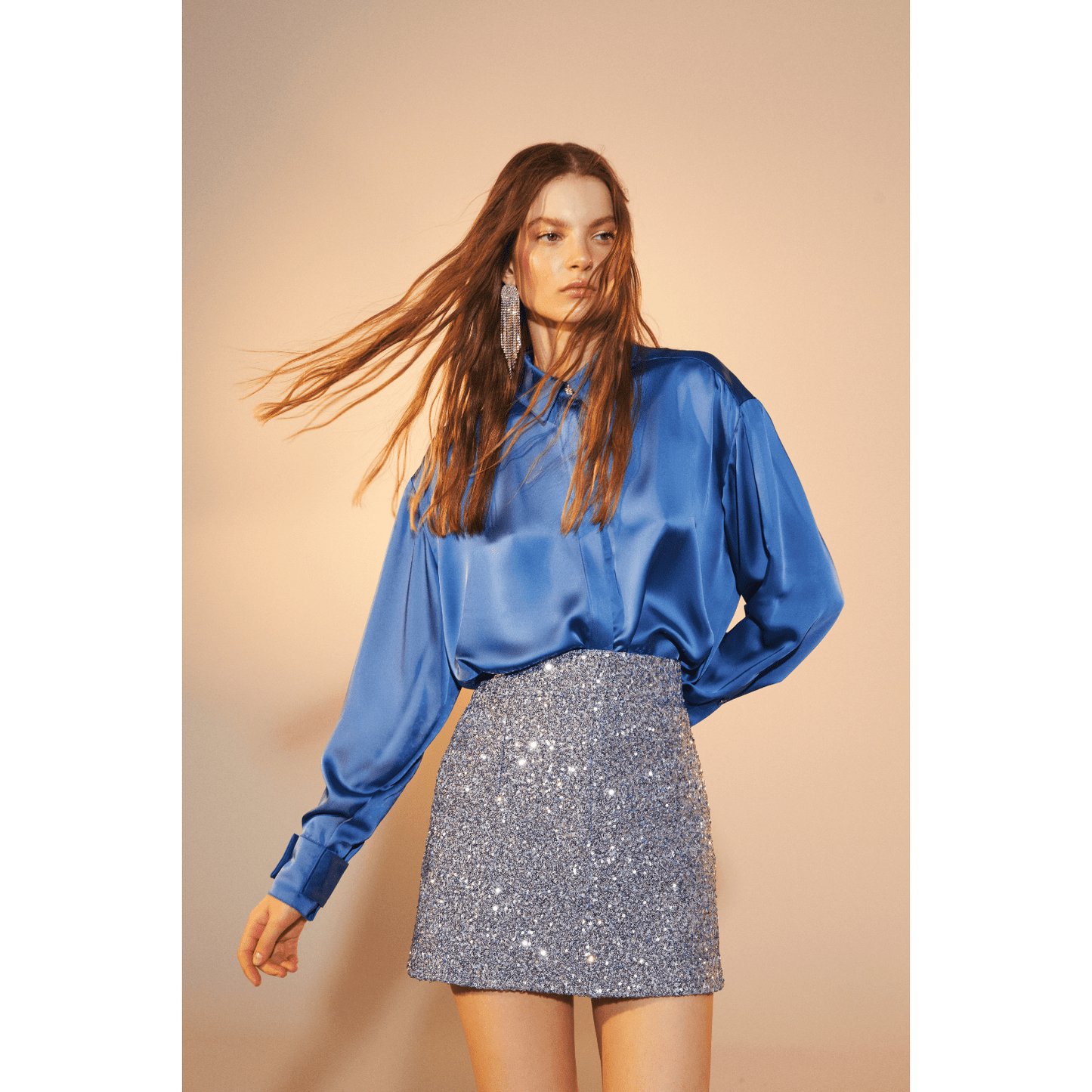 Marde A-Line Sequin Mini Skirt in Powder Blue Skirts Nazli Ceren