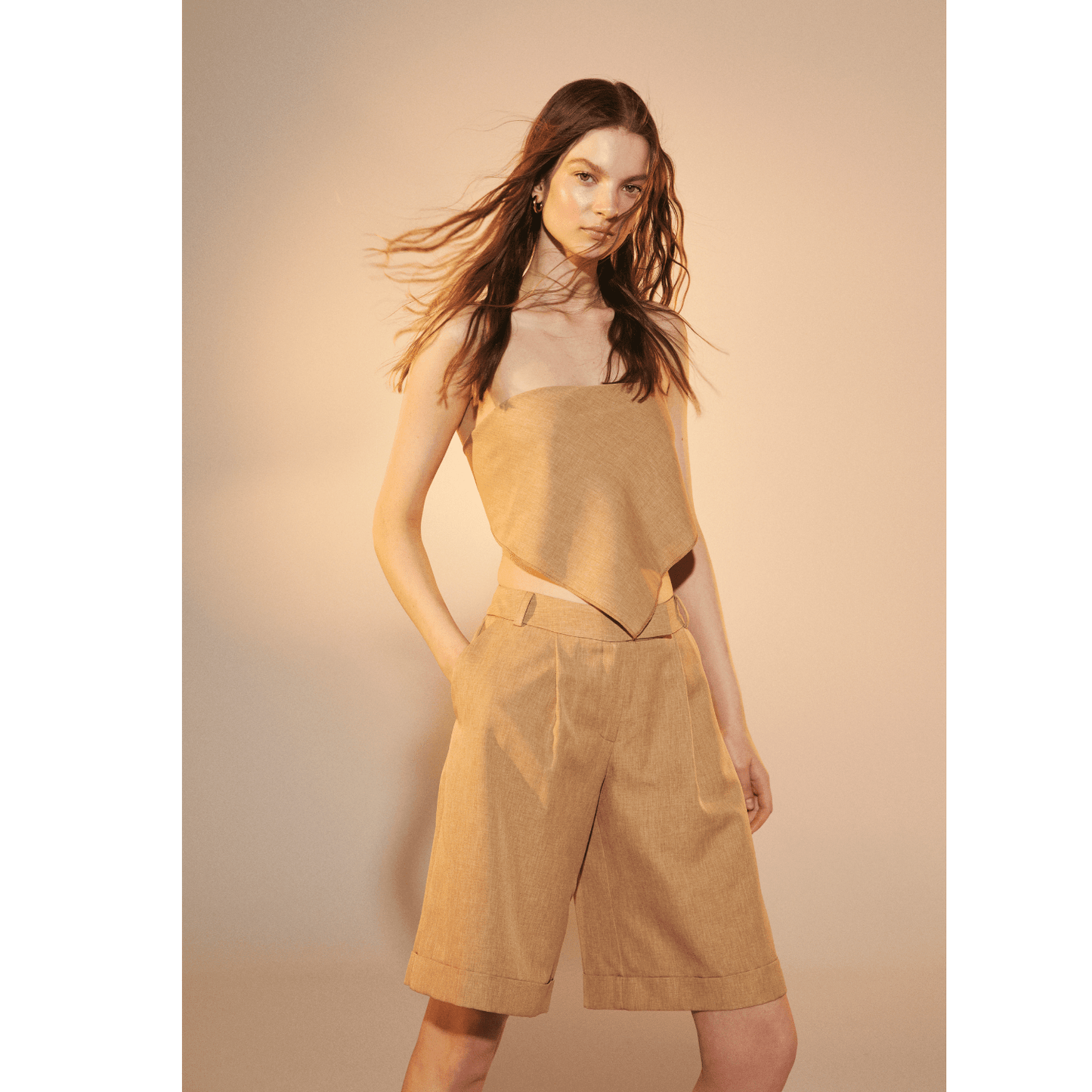 Marde Shorts in Almond Buff Shorts Nazli Ceren