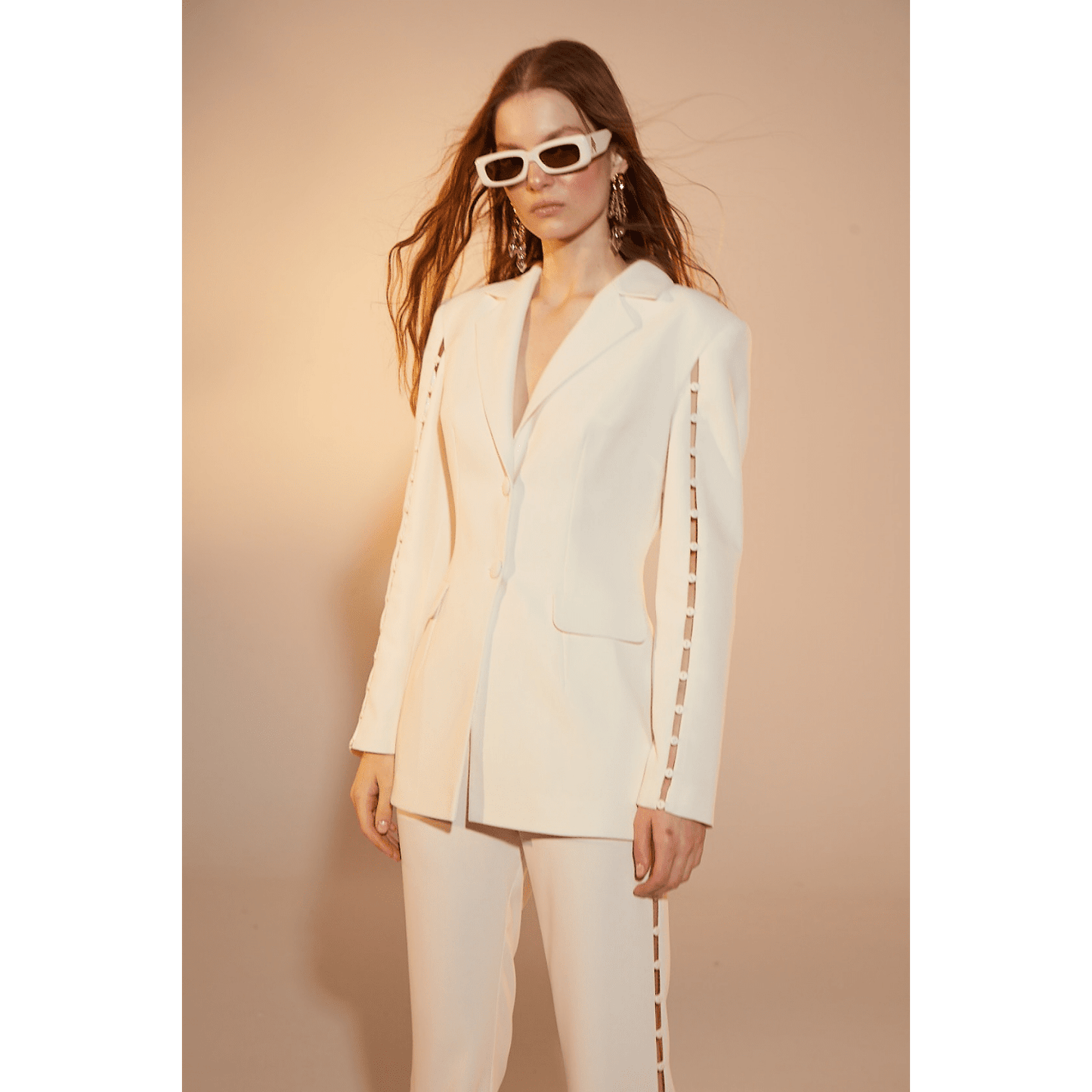 Marylebone Crepe Flared Trousers in Vanilla Ice Pants Nazli Ceren
