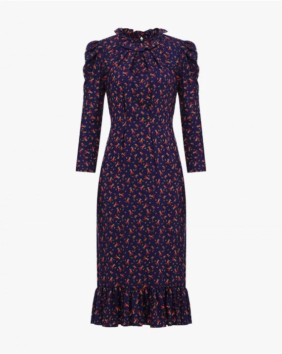 Midi dress with floral print and buff sleeves Midi Dress LOVE by Ksenia Karpenko
