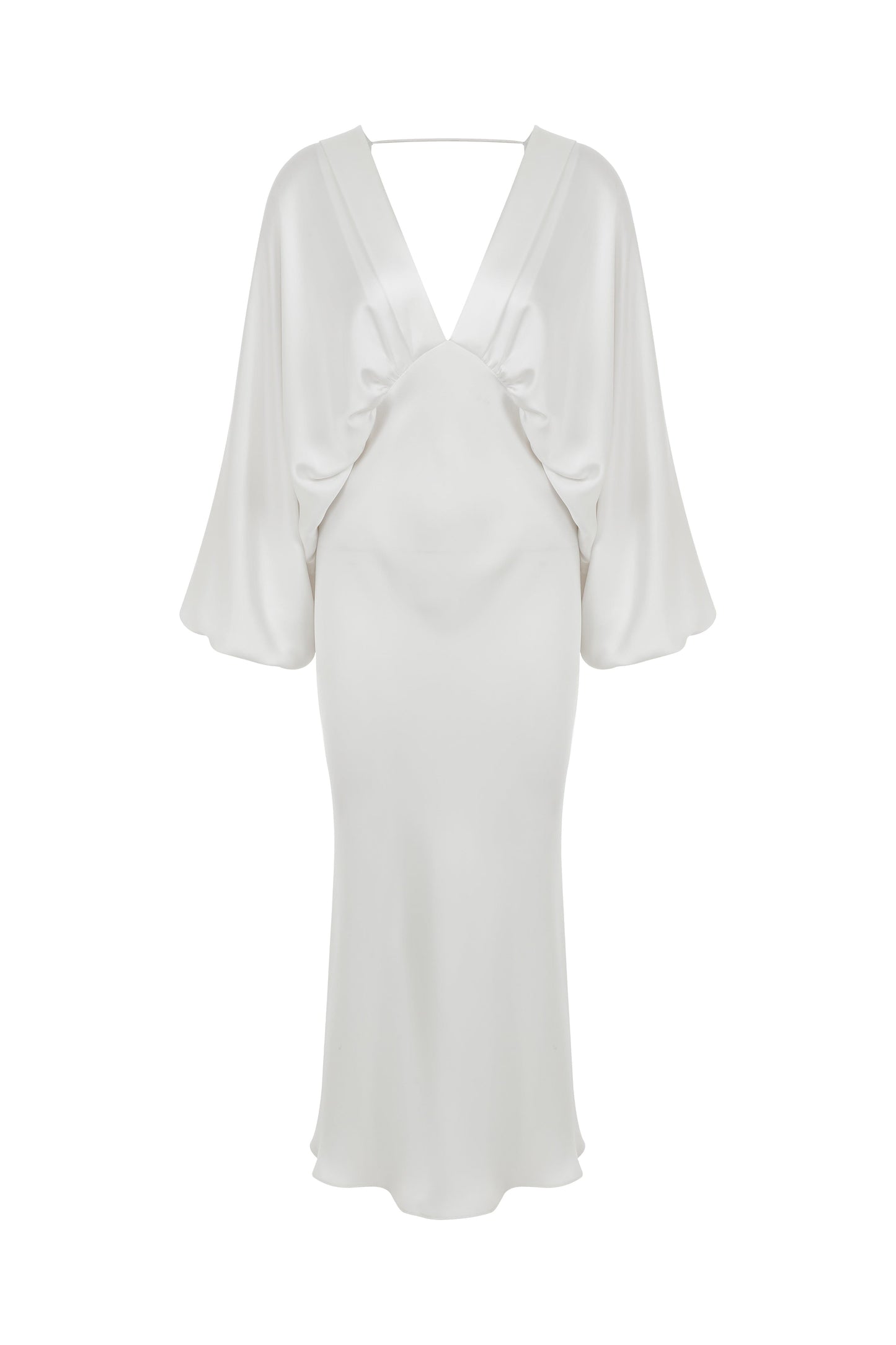 Mila V neck Satin Dress in White Nazli Ceren