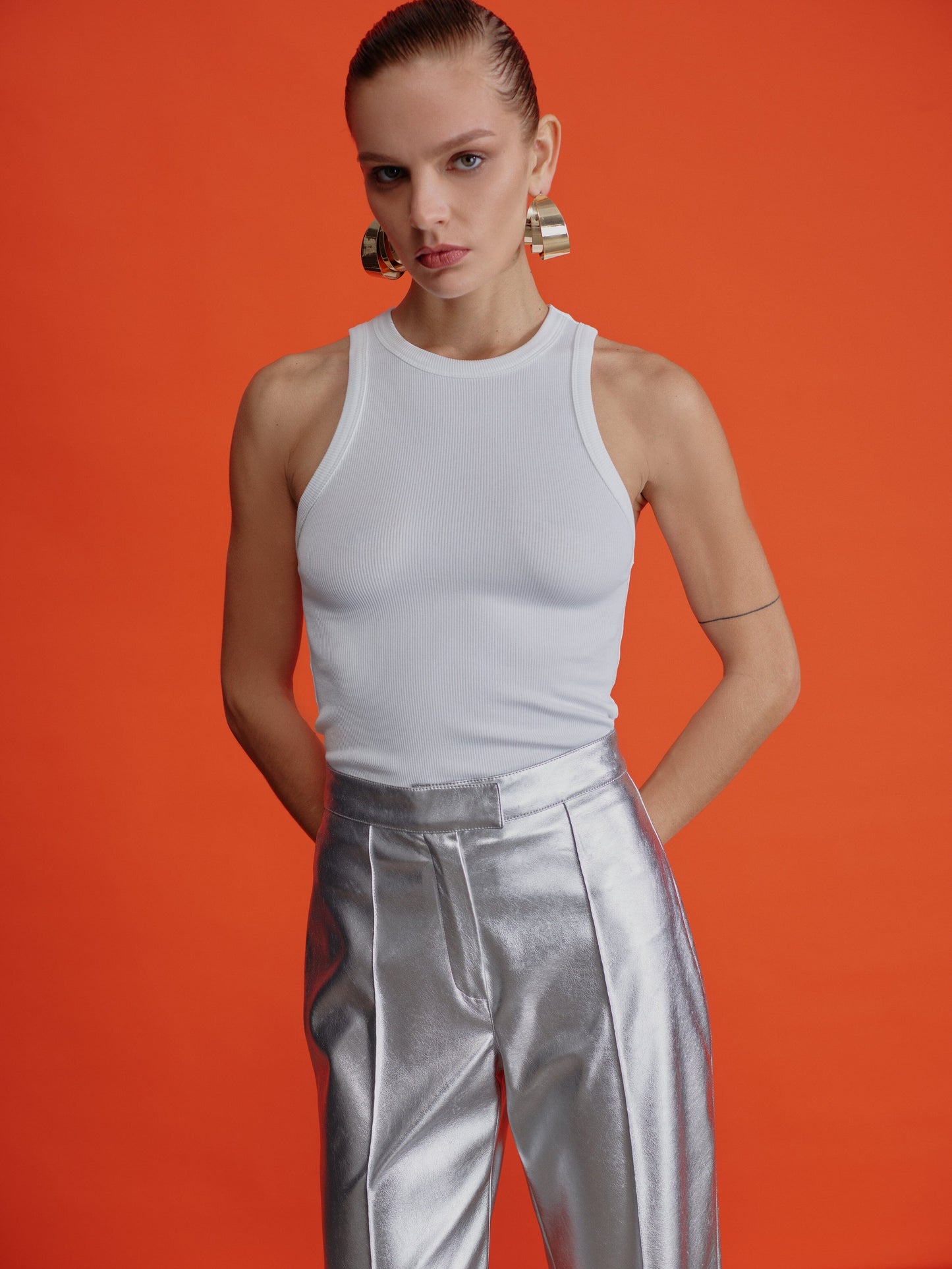 Millie Vegan Leather Straight Cut Trousers Pants Nazli Ceren