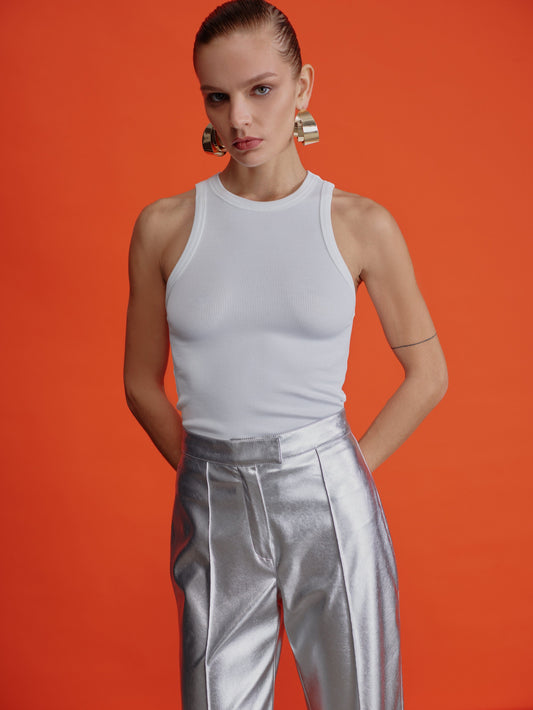 Millie Vegan Leather Straight Cut Trousers Pants Nazli Ceren