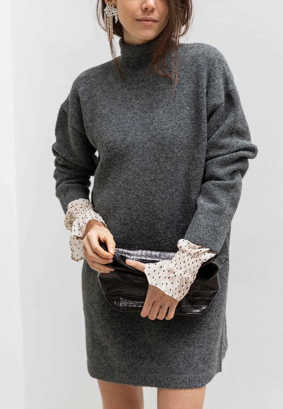 Mini Crocodile printed leather Clutch - Black Leather Leandra