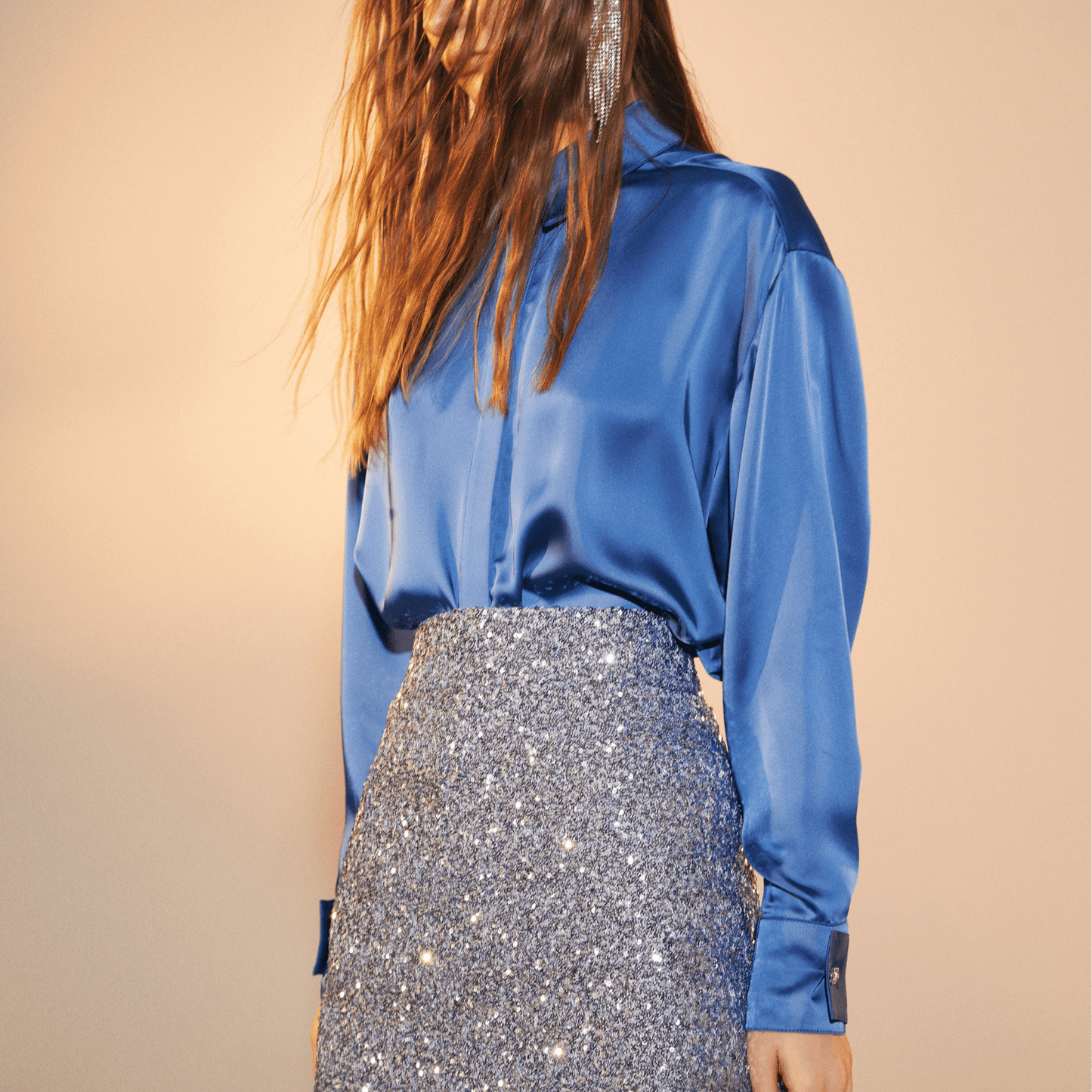 Ravenna Satin Shirt in French Blue Shirts & Tops Nazli Ceren