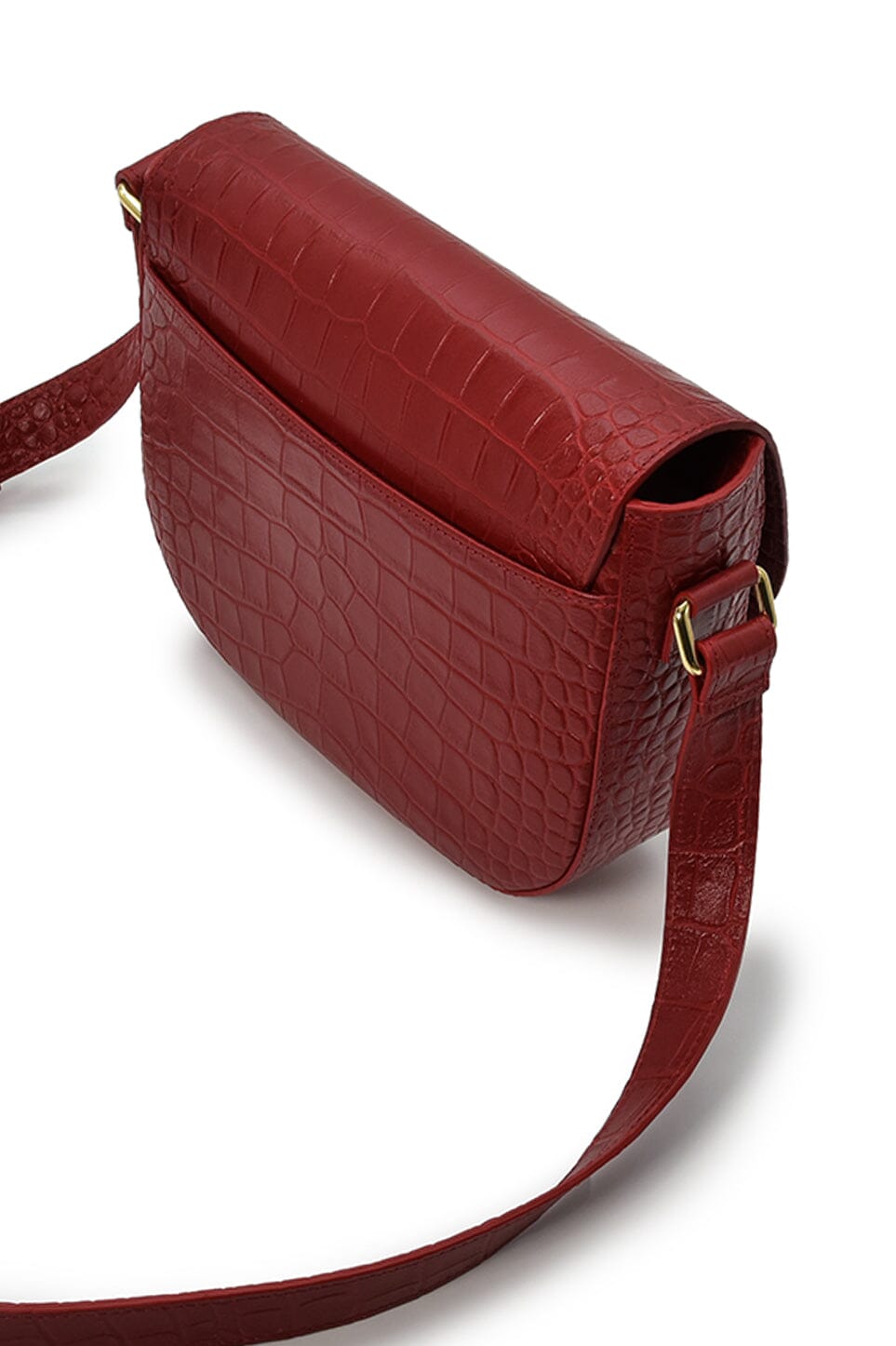 Soft red coconut engraved leather flap shoulder bag Bolsos Leandra