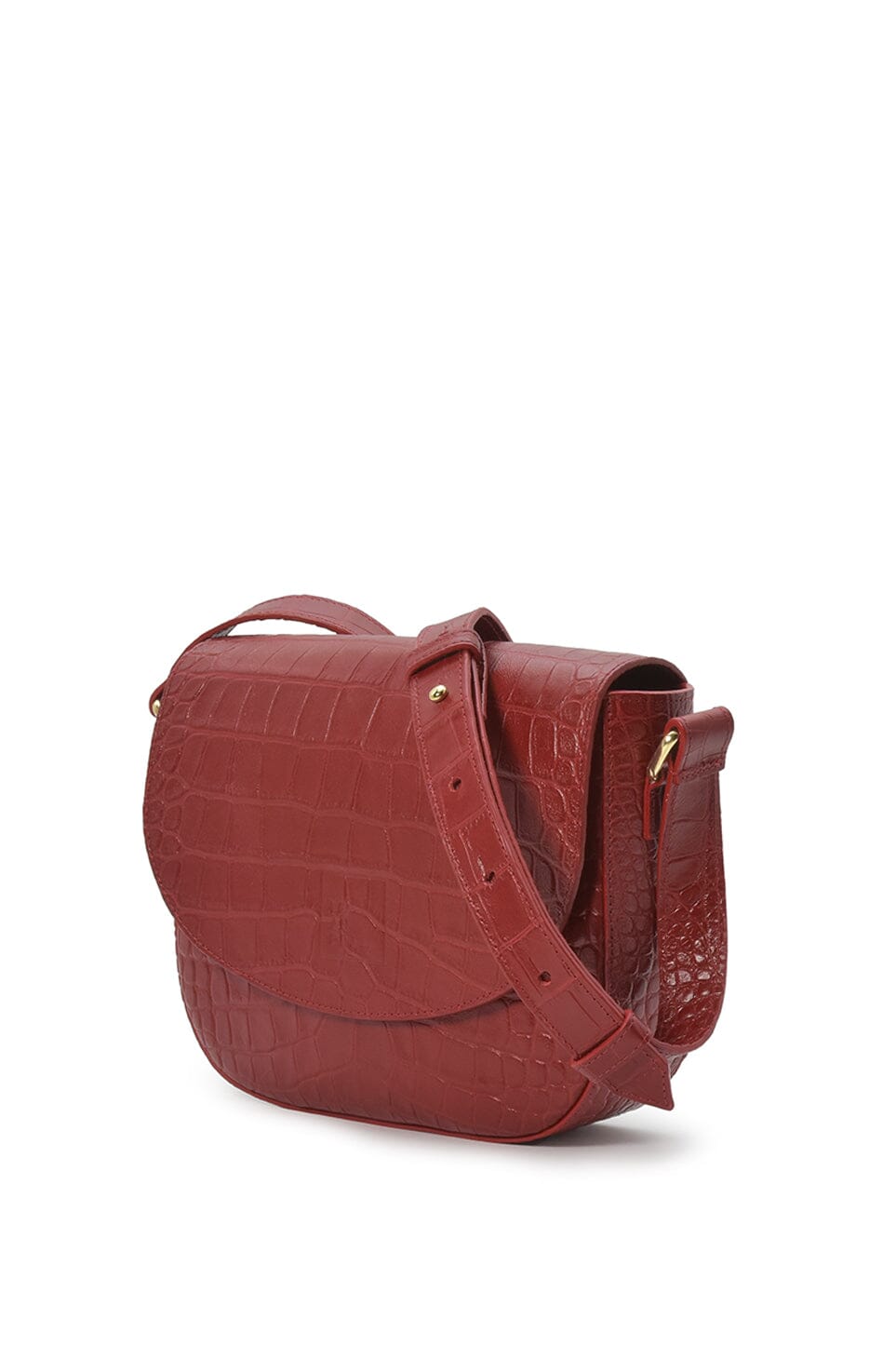 Soft red coconut engraved leather flap shoulder bag Bolsos Leandra