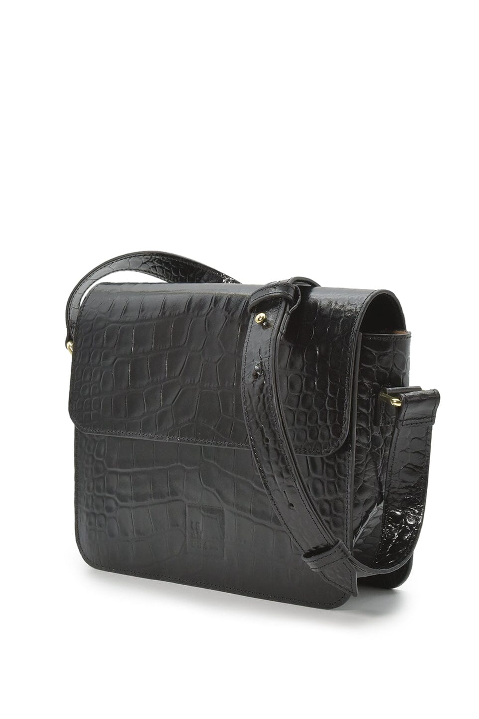 Square shoulder bag with printed black leather flap Crossbody Bags Leandra