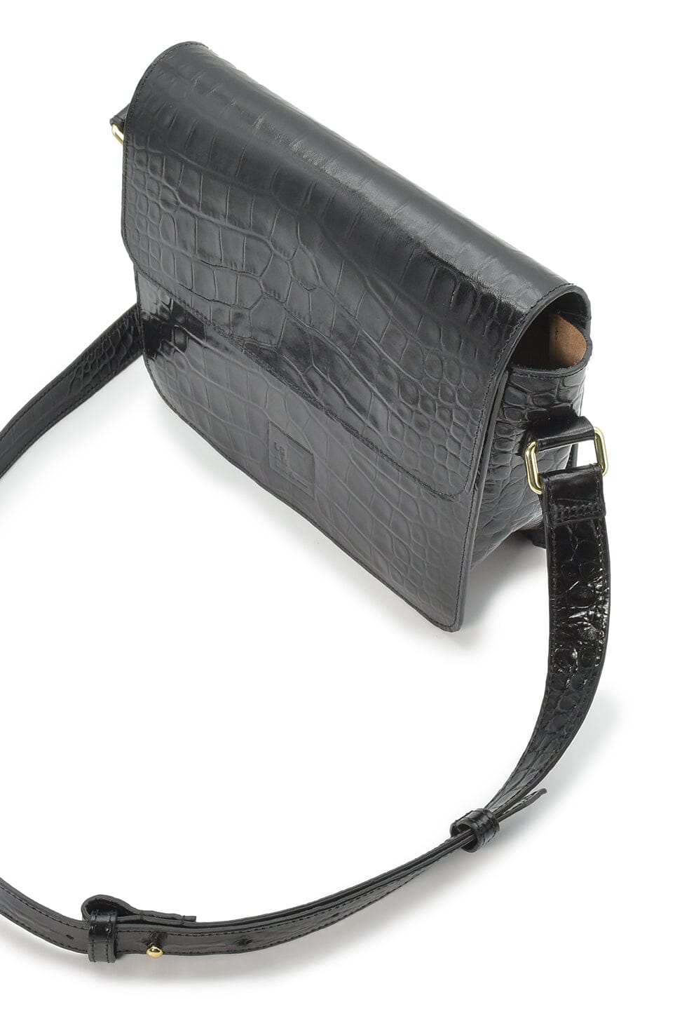 Square shoulder bag with printed black leather flap Crossbody Bags Leandra