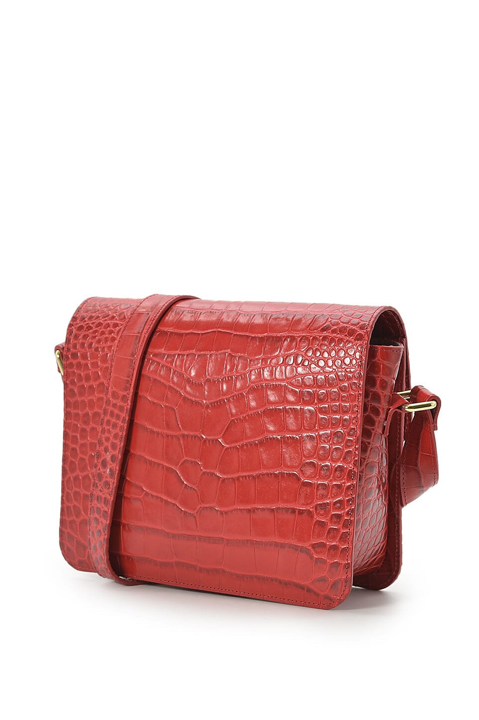 Square shoulder bag with printed red leather flap Crossbody Bags Leandra
