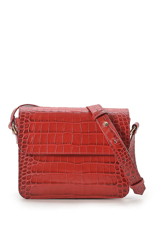 Square shoulder bag with printed red leather flap Crossbody Bags Leandra