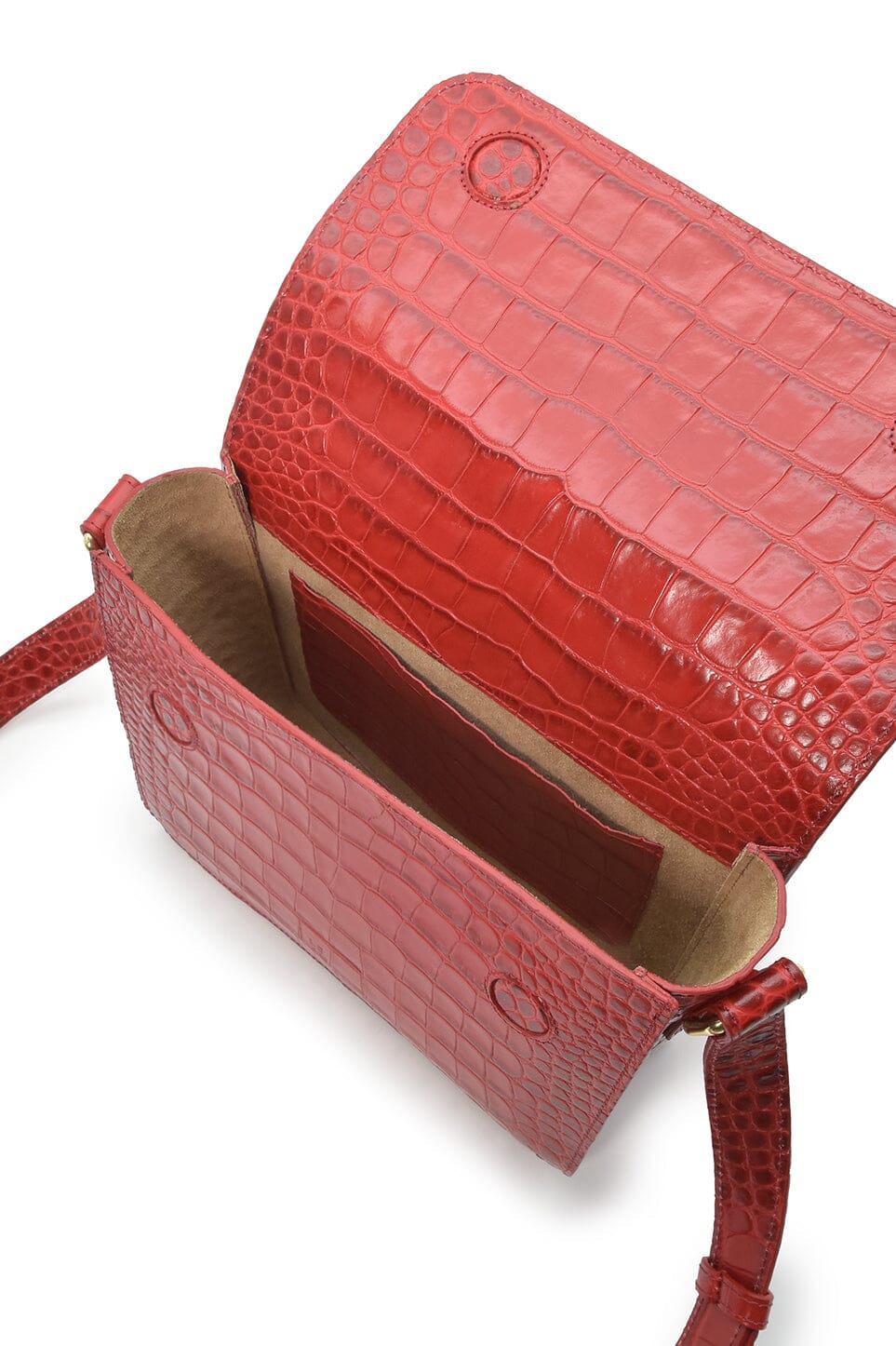 Square shoulder bag with printed red leather flap Crossbody Bags Leandra
