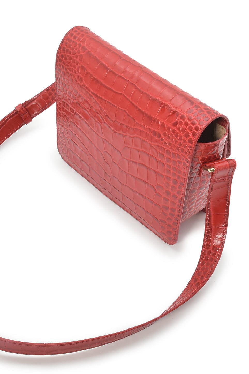 Square shoulder bag with printed red leather flap Crossbody Bags Leandra
